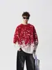 Suéter de Tricô da Moda com Estampa de Flocos de Neve Gradiente Vermelho e Gola Redonda para Homens, Versátil, Fashion, Solto, Casual, Tricô Colorido, Manga Longa