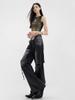 Jeans de Pierna Ancha con Diseño Lavado Negro y Cinta Rasgada para Mujer Verano 2025 Nuevo Estilo Pantalones Largos Fluidos