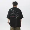 Marca de Tendencia Americana Camiseta de Manga Corta con Estampado de Rayos Escote Pequeño para Hombre Marca de Tendencia Pesada Pound Negro Camiseta Básica de Manga Corta para Pareja Verano