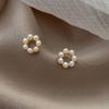 Aretes de Perla Pequeña de Aguja de Plata, Temperamento de Alta Gama, Aretes Geométricos para Perforación de Oreja, Lindo Arete Personalizado con Incrustaciones de Diamantes al por Mayor