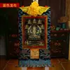 Thangka da Guanyin de Quatro Braços de Xizang Retrato de Buda Pintura de Parede Algodão do Nepal Thangka Pintado à Mão Cartão Preto Pintura Decorativa Thangka