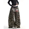 Comercio Transfronterizo Camuflaje Estilo Americano Pantalones Casuales de Pierna Ancha Pp Estampados O Pantalones Casuales Retro para Mujer Sueltos con Cordón Pantalones Curvos