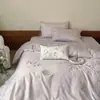Lujo Ligero Estilo Girly Algodón de Fibra Larga Algodón Puro Dulce Bordado Floral Funda Nórdica Juego de Cuatro Piezas con Lazos para Todas las Estaciones