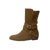Botas Femininas Curtas 2026 Outono e Inverno Novas Botas Western Cowboy Retrô com Aumento Oculto de Altura e Efeito Emagrecedor, Botas Birkenstock de Comprimento Médio