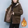 Casaco Parka Grosso com Forro de Lã para Mulheres, Parka com Capuz de Comprimento Médio, Casaco de Algodão Popular Estilo Coreano Casual Solto