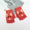 Luvas de lã infantis de inverno atacado à prova de frio para bebês tricotadas com flip de meio dedo para alunos do ensino fundamental meninos e meninas quentes desenho animado