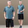 Conjunto Esportivo Casual para Meia-Idade e Idosos Masculino Verão Novo Seda de Gelo Manga Curta Gola Polo Roupas para Pai de Meia-Idade