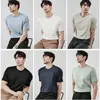 Camiseta de Manga Corta con Cuello Redondo, Enfriamiento Pesado de 210g, Transfronteriza del Sudeste Asiático para Hombre, Secado Rápido de Amoníaco Líquido, Color Sólido de Verano, Comercio Exterior