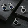 AliExpress Amazon Nuevos Gemelos Redondos de Zirconia de Cristal Azul Moda Clip para Corbata de Camisa Gemelos Hombres