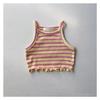 Camiseta sin mangas de rayas y bloques de color para niñas, verano 2026, para niños mayores, camiseta corta acanalada colorida para niñas