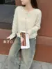 Roupas Zhengqite/Dongdaemun Suéter Cardigan de Tricô Macio com Gola Redonda Casual Peludo para Mulheres Tendência