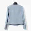 Chaqueta de Tweed Estilo Chanel Elegante de Alta Gama para Primavera y Otoño, Top Corto Azul Reductor de Edad 25123