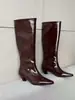Estilo Europeo y Americano Chic Simple Tacón Grueso Botas Largas de Caballero para Mujer Otoño Invierno Ropa Exterior de Moda Chica Popular Botas Largas Tipo Calcetín para Pantorrilla Ancha