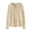 Cárdigan de cachemira para mujer, 100% cachemira pura, nueva moda, con rayas, con cremallera, con capucha, tejido, suéter cálido, chaqueta