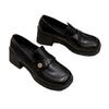 Zapatos de Piel Pequeños Retro Versátiles de Punta Redonda Slip-On de Suela Gruesa y Tacón Grueso para Mujer Verano Nuevo Mocasines Estilo Preppy Británico para Mujer