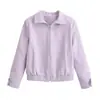 2026 Moda Femenina Casual Transfronteriza de Comercio Exterior Conjunto de Saco/Chamarra Morada con Cierre y Pantalones Casuales de Pierna Ancha