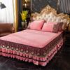 Falda de cama de algodón y terciopelo de cristal para comercio exterior transfronterizo, cubrecama de encaje de invierno de una sola pieza, funda de colchón gruesa y cálida de color sólido