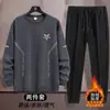 Conjunto de Dos Piezas con Forro de Polar para Hombre Talla Grande Casual Otoño-Invierno Conjunto de Sudadera de Manga Larga con Cuello Redondo