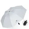 Atacado do fabricante guarda-chuva dobrável de uso duplo unissex com proteção solar resistente a UV, cabo listrado em bloco de cores, revestimento preto
