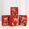Sacola de Presente Dia dos Namorados Desenho Coração Urso Bolsa de Papelão Branca Sacola de Embalagem para Viagem Sacola de Compras de Shopping