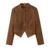Estilo europeo y americano, nueva moda femenina de primavera/otoño, chaqueta corta versátil de manga larga, color liso, ajustada, con botones