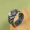 Ciervo Dorado Rey Plata Pura Vintage Desgastado Ancho Estilo Étnico Peonía Fénix Anillo para Mujer Pulsera Abierta Modelo Nuevo