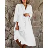 Vestido Camisa Soltinho Feminino Manga 3/4 Casual Midi