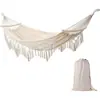 Hamaca con Borlas Columpio Exterior Anti-Vuelco Hamaca Tejida para el Hogar Camping al Aire Libre Dormitorio Doble Lona Hamaca