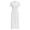 Vestido Largo de Punto para Mujer, Estilo Europeo y Americano, Cuello Redondo, Manga Corta, Verano S Marca, Calado, Canalé, de un Solo Botón