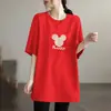 Novo Vestido Camiseta de Manga Curta de Verão para Mulheres de Meia-Idade e Idosas, Soltinho e Estiloso, Plus Size, Comprimento Médio, Roupas Femininas da Moda