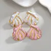 Pendientes de Acero Inoxidable con Textura de Hoja Chapados en Oro de 18K, Estilo Ins Influencer, Lujo Ligero, Pendientes de Borla de Gama Alta para Mujer