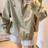 Jaqueta retrô estilo Hong Kong para mulheres, primavera e outono, jaqueta baseball workwear de gola alta bordada estilo americano, top casual solto para homens