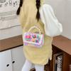 Bolso infantil de dibujos animados lindo, bolso cuadrado pequeño cruzado con cadena de moda, estilo occidental, color contrastante, bolso de hombro portátil para niñas, venta al por mayor