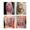 Serie de Tatuajes de Gato de la Suerte de Dibujos Animados Tatuaje de Inyección de Tinta Medio Brazo Bolsa de Dinero Bolsa de la Suerte Gato Pequeño Flor Pequeña Plantilla Hueca de Moda para Hombres y Mujeres