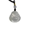 Collar de Buda de Calcedonia Blanco Fluorescente de Crin de Caballo Hielo Alto Estilo Chino Buda Maitreya Protección de Paz Colgante Vintage para Mujer