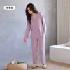 Algodón PuroEstilo Dulce Pijama de Manga Larga para Mujer Cuello en V Floral Holgado Tallas Grandes Conjunto de Ropa para el Hogar Estilo Simple Pantalones Largos