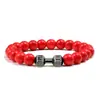 Novo bracelete hexagonal turquesa fosco com contas, pulseira de contas de halteres da moda, corda elástica, pulseira de liga metálica de vários tamanhos