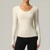 Camiseta Deportiva de Manga Larga con Cuello en V para Otoño e Invierno Europeo y Americano, Ropa de Yoga para Mujer, Top Casual Adelgazante para Exteriores, Camiseta Deportiva para Correr y Fitness