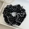 Estilo Coreano de Principios de Otoño Mi Ka Negro Floral Doble Capa Tejido de Ganchillo Cuerda para el Cabello Tipo Intestino Grande Temperamento Elegante Recogido Bajo Flor para el Cabello Cuerda para el Cabello