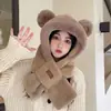 Conjunto de Chapéu e Cachecol de Pelúcia para Mulheres, Protetor de Pescoço de Inverno, Design Fofo de Urso, Estiloso e Versátil para Outono e Inverno, Chapéu da Moda e Quente para Proteção das Orelhas