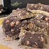 Colcha de Veludo Leite com Renda Francesa Conjunto de Quatro Peças Estilo Princesa Inverno Espessada Quente Capa de Edredom de Veludo Coral Lençol Roupa de Cama
