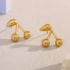 Pendiente Creativo de Acero Inoxidable Chapado en Oro de 18K con Temperamento Europeo y Americano, Diseño de Nicho, para Viajero, Pendientes de Cereza, Collar