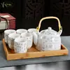 Juego de Té para el Hogar de Porcelana Azul y Blanca Retro con Filtro Tetera Cerámica Tazas de Té Olla con Asa Juego de Té