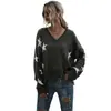 Tejido de Punto con Patrón de Estrellas Europeo y Americano Transfronterizo para Mujer, Tops de TikTok Otoño e Invierno, Suéter Básico de Manga Larga con Borlas y Cuello en V