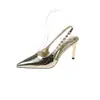 Llegada Nueva 2024 Falda Tacones de Aguja Puntiagudos Mujeres Temperamento Damas Sandalias plateadas Zapatos de Mujer de Alta Gama Ins