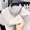 Camisa polo de seda helada de manga corta para hombre de alta gama, ropa de verano, top fino y fresco de negocios casual, camiseta con cuello de moda