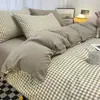 Juego de ropa de cama nórdico de cuatro piezas de algodón lavado estilo Ins, adecuado para todas las estaciones, funda de edredón unisex, juego de tres piezas de sábana para dormitorio, lavable a máquina