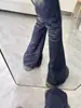 Jeans Retro Azules de Cintura Alta Americanos Micro-Campana para Mujer Otoño/Invierno Nuevos de Calle Lavados con Dobladillo Deshilachado Pantalones Acampanados Adelgazantes