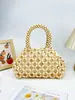 Bolso de Mano Tejido a Mano con Cuentas para Mujer, Bolso de Mano Tejido con Cuentas de Madera Color Beige con Diseño de Malla Hueca, Bolso de Viaje Estilo Hada para Vacaciones
