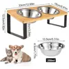 Soporte Doble para Comedero y Bebedero de Madera para Perros y Gatos con Patas Altas para Proteger la Columna Cervical